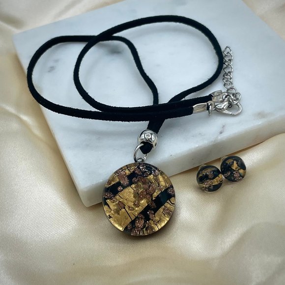 Italian Murano Glass set Necklace and Stud Earrings in Sterling Silver - Picture 2 of 2